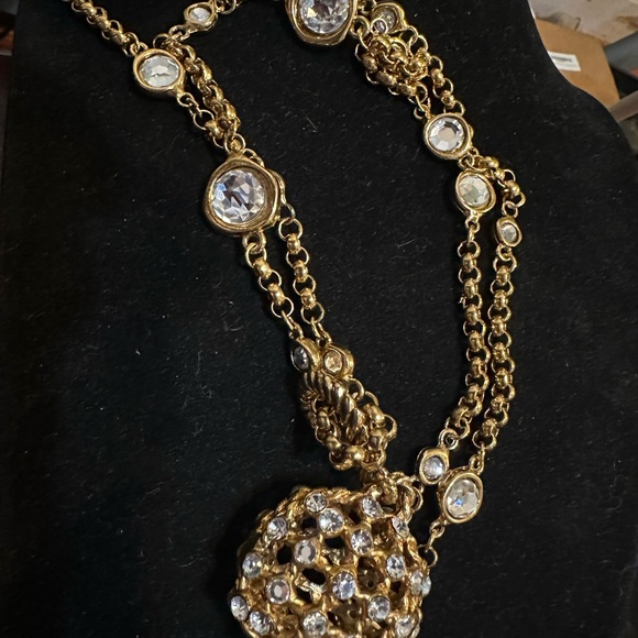 Blanca 36" Gold Tone Necklace with Crystal Ball Pendant Adjustable - Picture 7 of 13